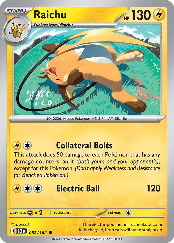 2024 Temporal Forces Raichu Common #052/162 Common card image