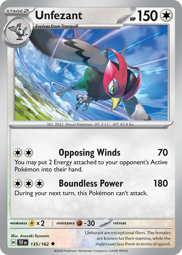 2024 Temporal Forces Unfezant Uncommon #135/162 Uncommon card image