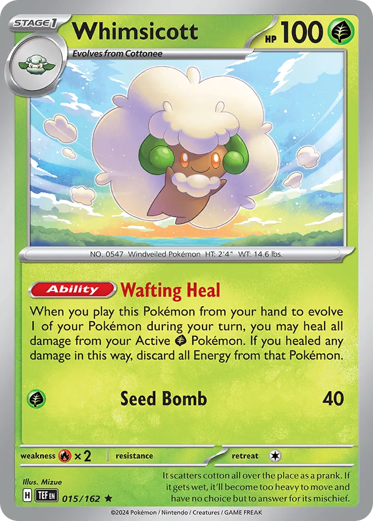 2024 Temporal Forces Whimsicott Rare #015/162 Rare card image