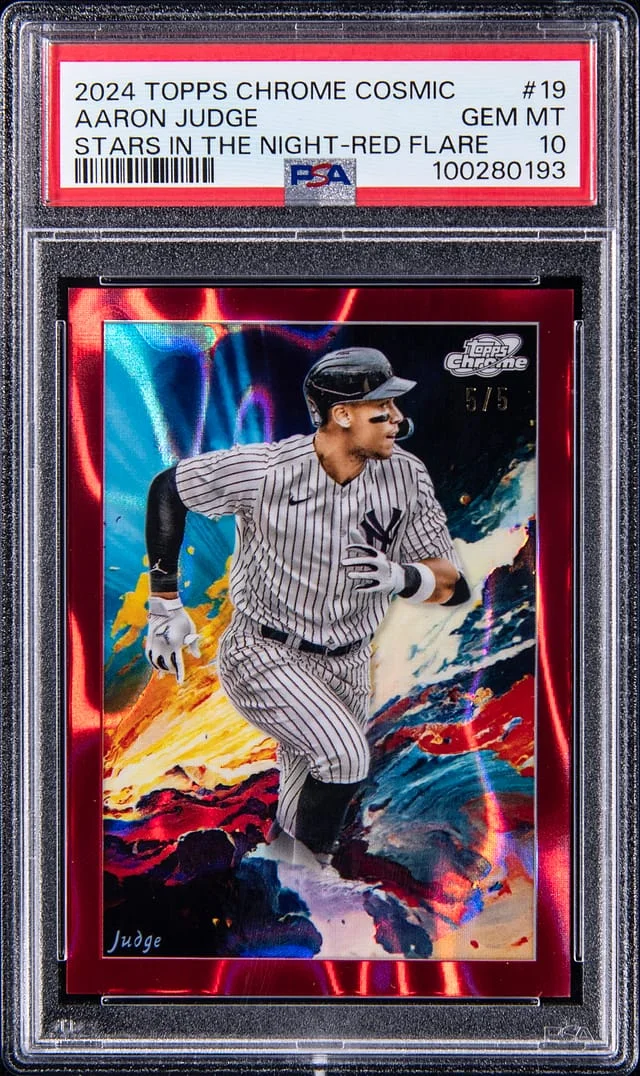 2024 Topps Aaron Judge Cosmic Chrome Stars in the Night Red Flare Refractor #19 card image