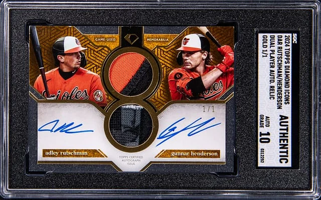2024 Topps Adley Rutschman/ Gunnar Henderson Dual Diamond Icons Dual Player Autograph Relic Gold #DAR-RH card image