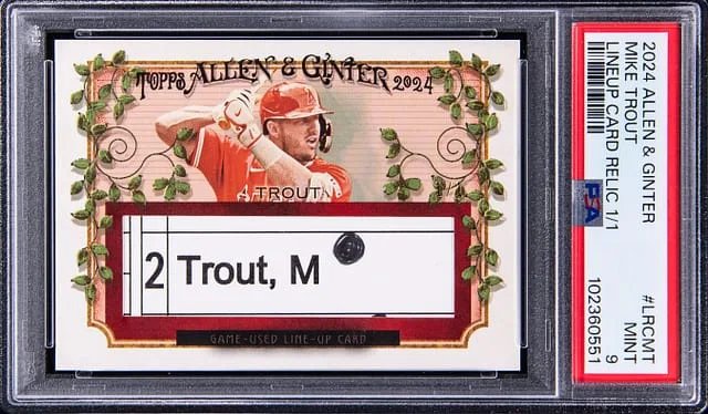 2024 Topps Allen & Ginter Mike Trout Game-Used Lineup Card Relic #LRC-MT card image