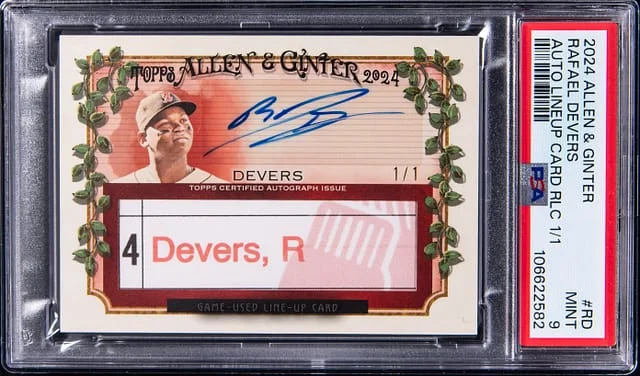 2024 Topps Allen & Ginter Rafael Devers Autographed Lineup Card Relic #ALCR-RD card image