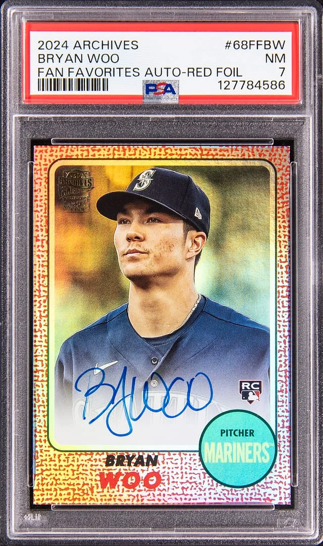 2024 Topps Archives Bryan Woo Fan Favorites Autograph Red Foil #66FF-BW card image