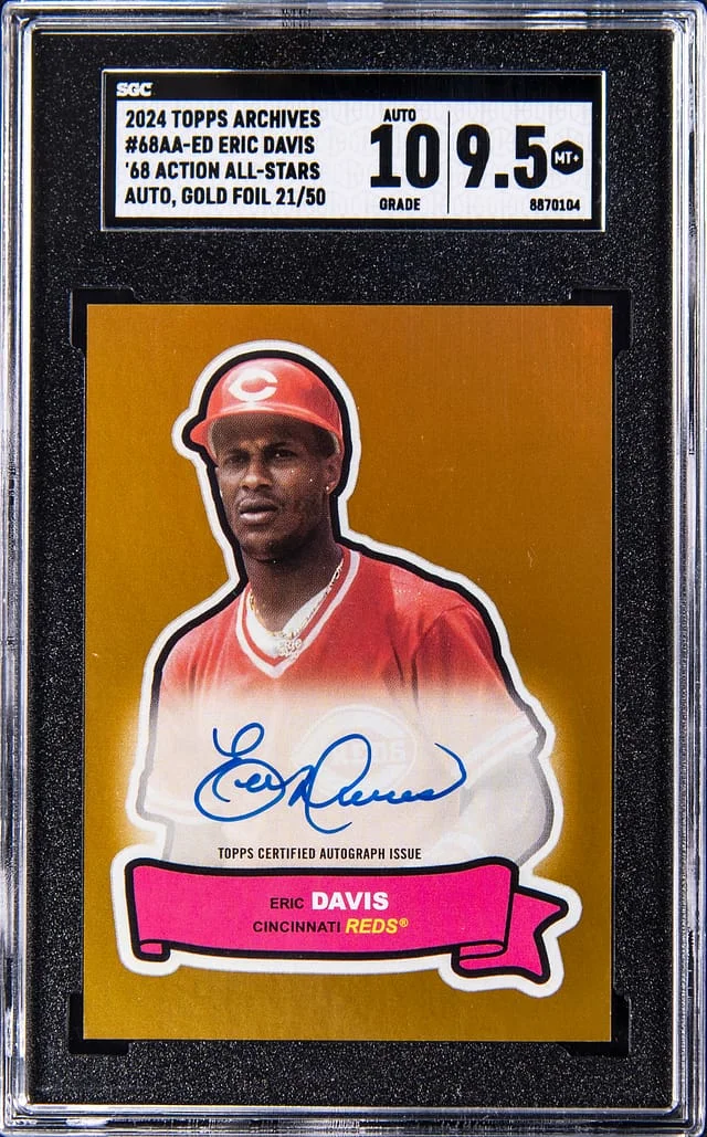 2024 Topps Archives Eric Davis 68 Action All-Stars Autographs Gold Foil #68AA-ED card image