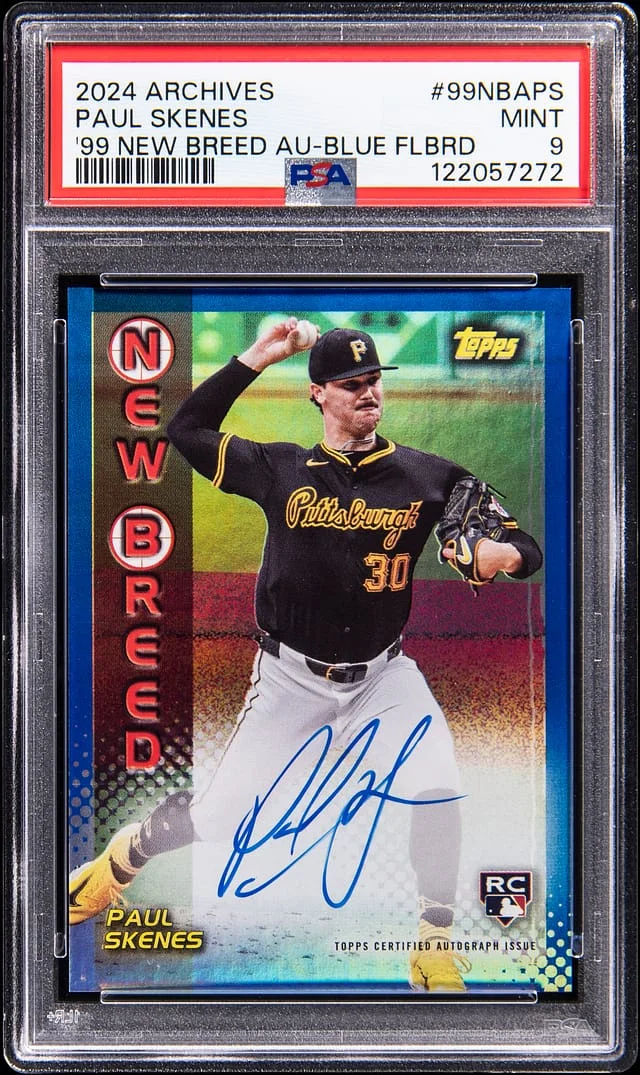 2024 Topps Archives Paul Skenes 99 New Breed Autograph Blue Refractor #99NBA-PS card image