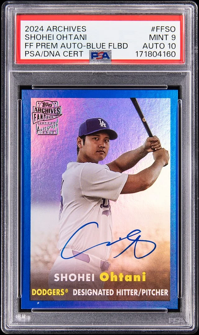 2024 Topps Archives Shohei Ohtani Fan Favorites Premium Autograph Blue Foilboard #FF-SO card image