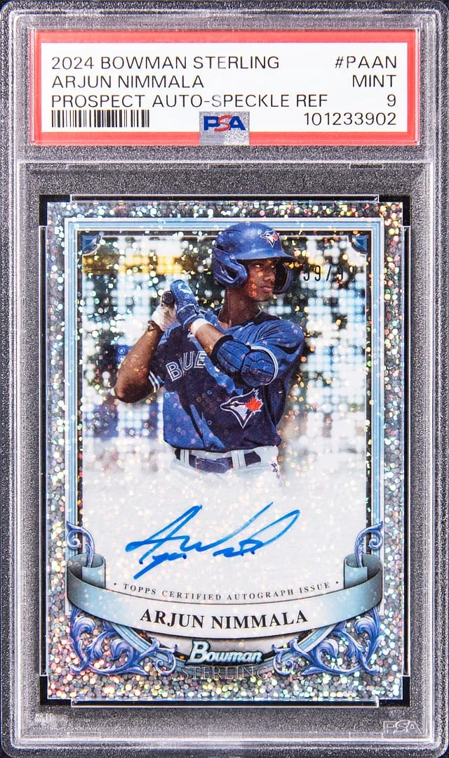 2024 Topps Arjun Nimmala Bowman Sterling Prospect Autographs Speckle Refractor #PA-AN card image