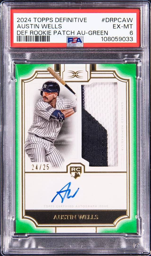 2024 Topps Austin Wells Definitive Definitive Patch Autograph Green #DRPCAW card image