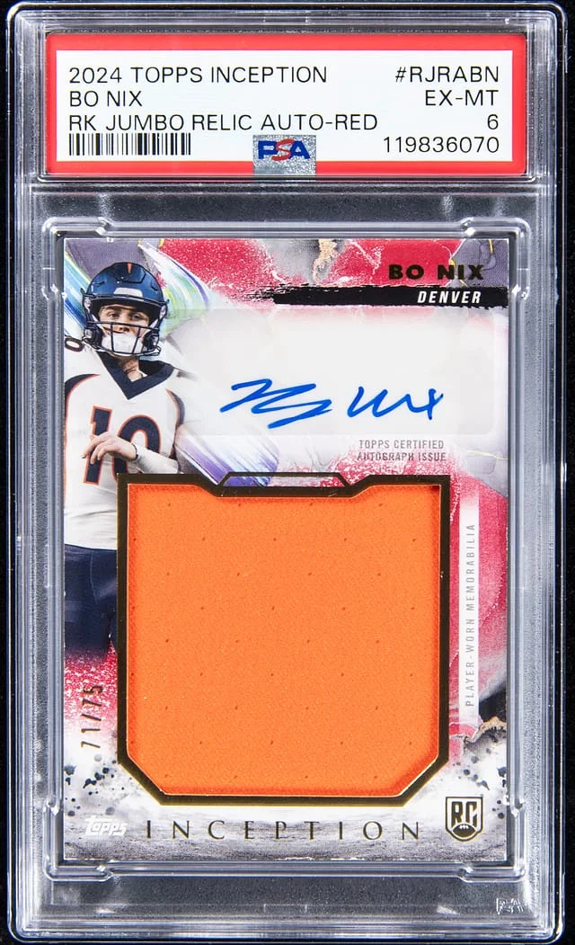 2024 Topps Bo Nix Inception Jumbo Relic Autograph Red #RJRA-BN card image