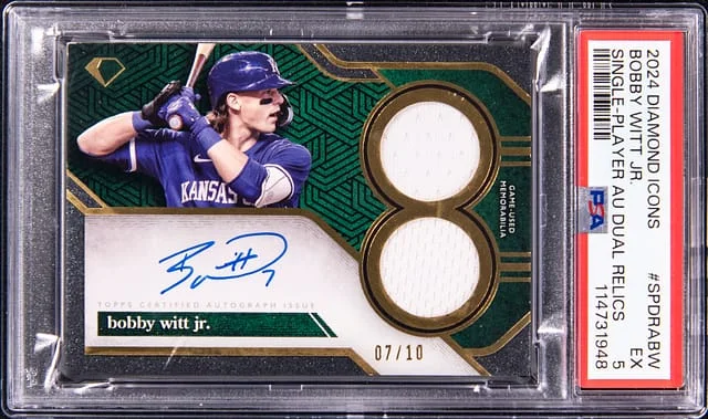 2024 Topps Bobby Witt Jr. Diamond Icons Single Player Autograph Dual Relics #SPDRABW card image