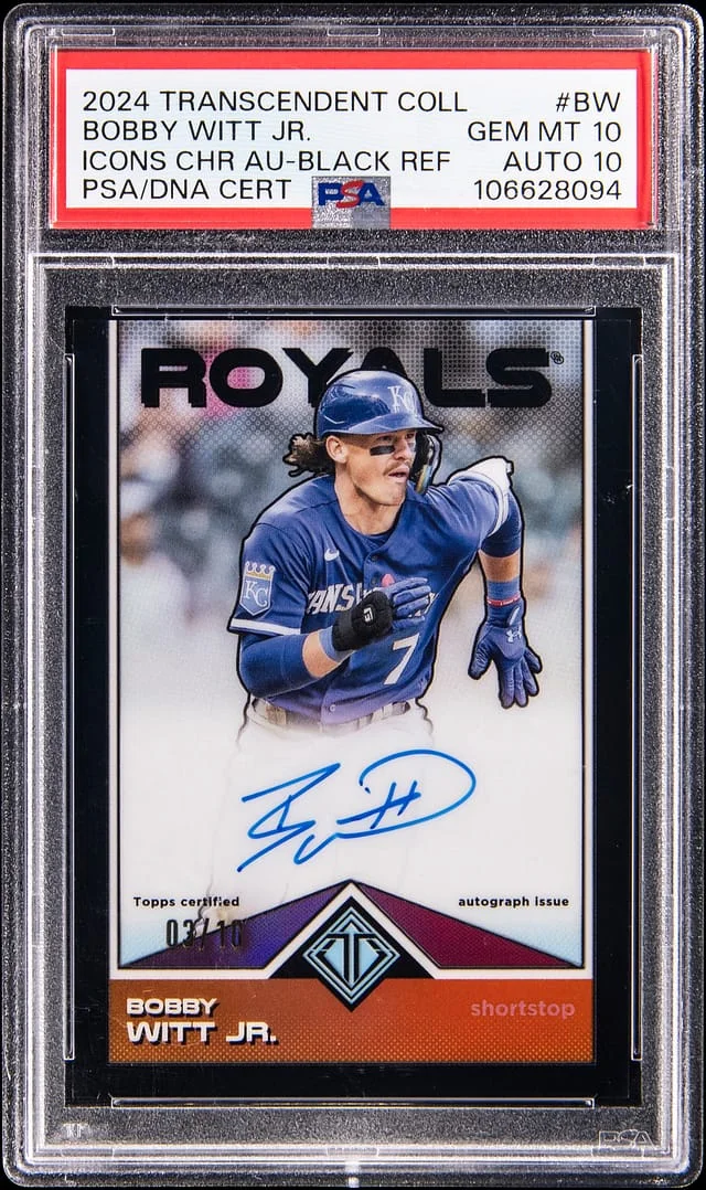 2024 Topps Bobby Witt Jr. Transcendent Collection Icons Chrome Autograph Black Refractor #TCBA-BW card image