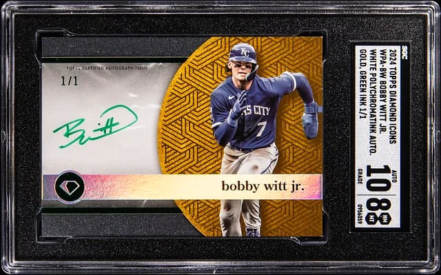 2024 Topps Bobby Witt Jr. Diamond Icons White Polychromatink Autographs Gold Green Ink #WPA-BW card image