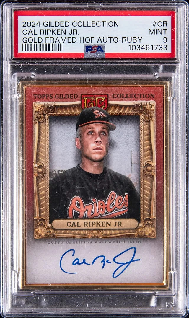 2024 Topps Cal Ripken Jr. Gilded Collection Gold Framed HOF Autograph Ruby #HAFA-CR card image