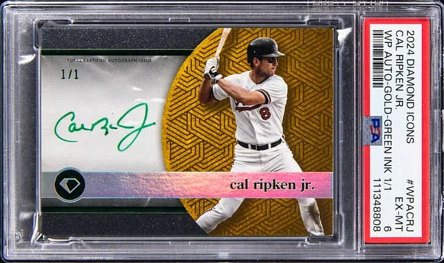2024 Topps Cal Ripken Jr. Diamond Icons White Polychromatink Autograph Gold Green Ink #WPACRJ card image