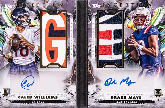 2024 Topps Caleb Williams/Drake Maye Dual Inception Dual Relic Autographs Book #DRRBC-CW card image