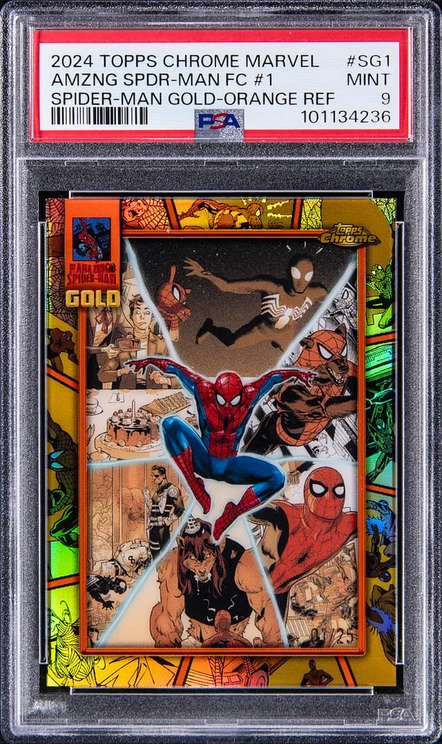 2024 Topps Chrome Amazing Spider-Man FC #1 Marvel Spider-Man Gold Orange Refractor #SG-1 card image