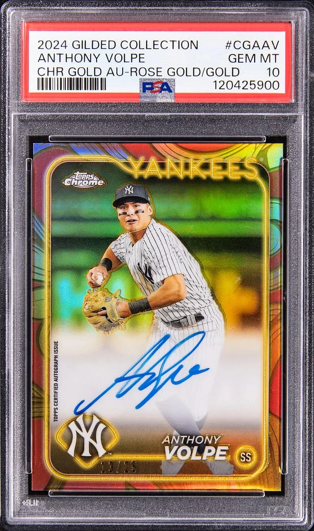 2024 Topps Chrome Anthony Volpe Gilded Collection Chrome Gold Autograph Rose Gold/Gold #CGAAV card image