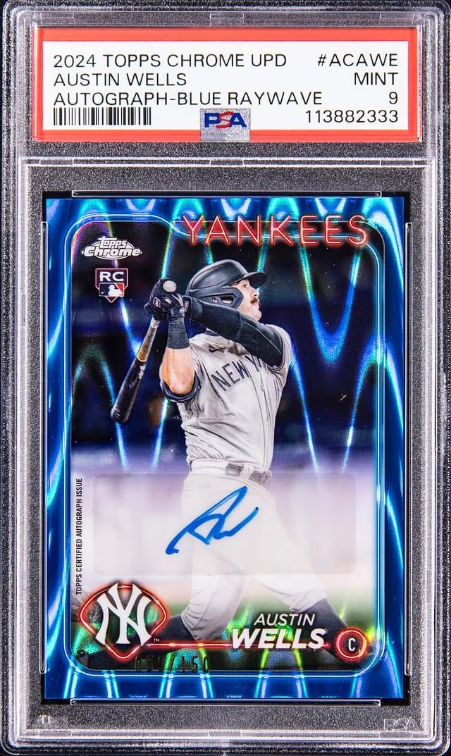 2024 Topps Chrome Austin Wells Autograph Blue Raywave #AC-AWE card image