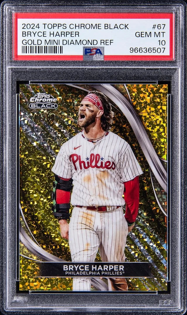 2024 Topps Chrome Black Bryce Harper Gold Mini Diamond Refractor #67 card image