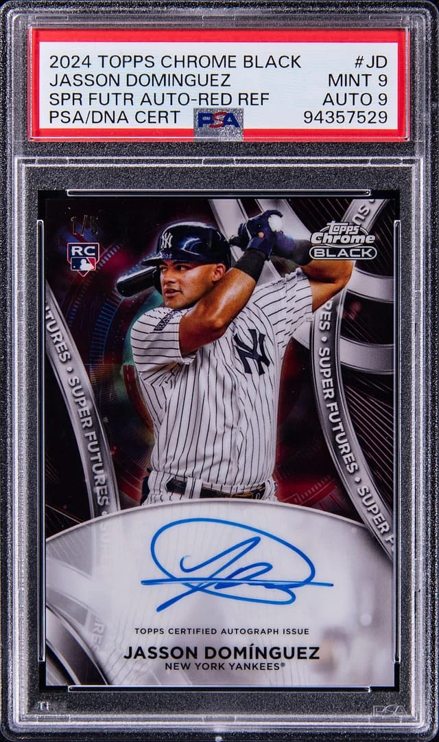 2024 Topps Chrome Black Jasson Dominguez Super Futures Autograph Red Refractor #SFA-JD card image