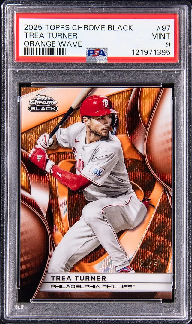 2024 Topps Chrome Black Trea Turner Orange Wave #97 card image
