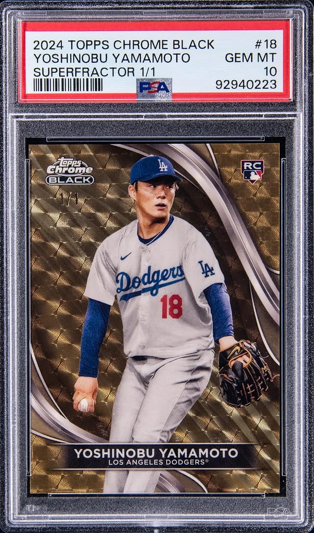 2024 Topps Chrome Black Yoshinobu Yamamoto Red Refractors #18 card image
