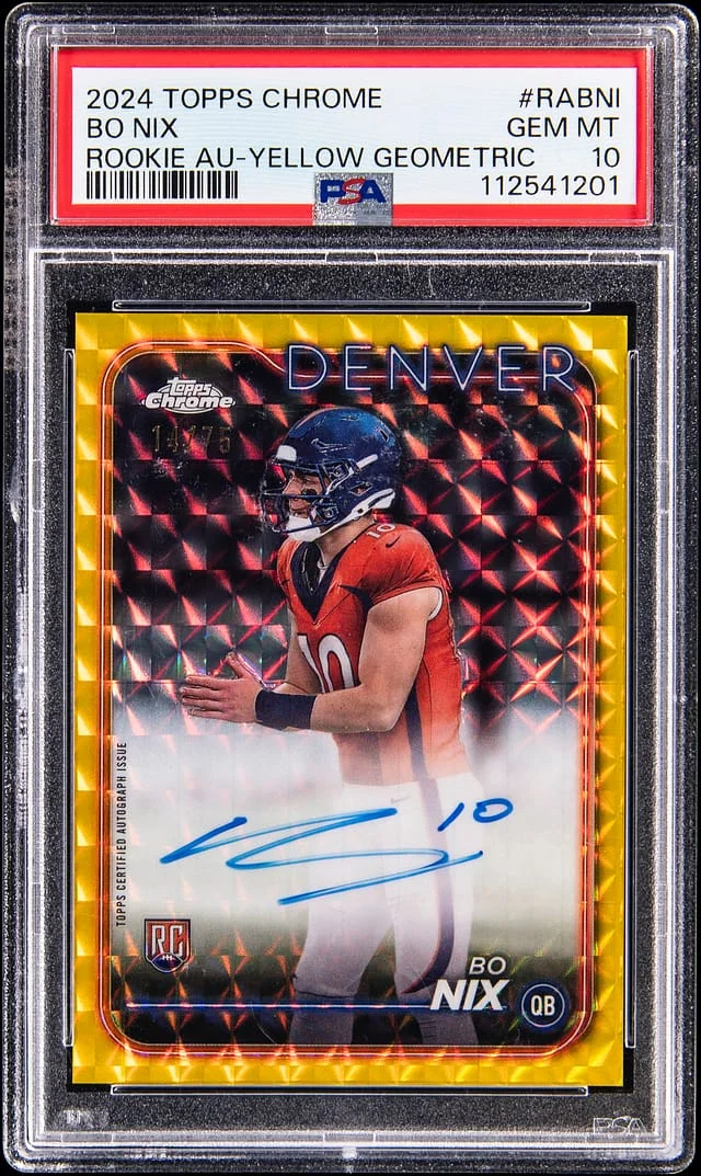 2024 Topps Chrome Bo Nix Autograph Yellow Geometric #RA-BNI card image