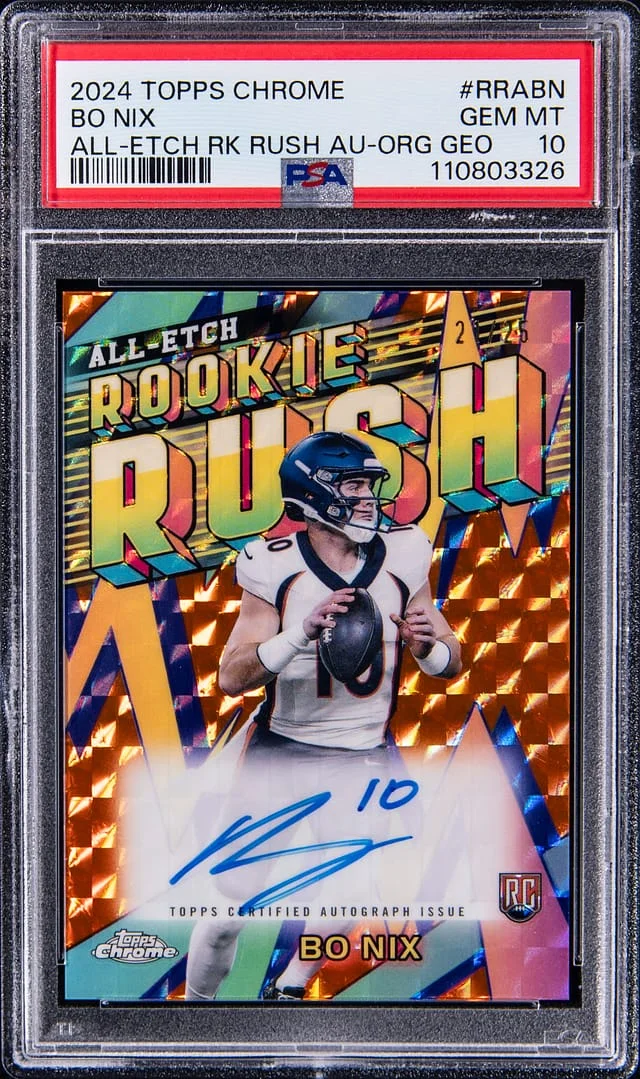 2024 Topps Chrome Bo Nix All-Etch Rush Autographs Orange Geometric Refractor #RRA-BN card image