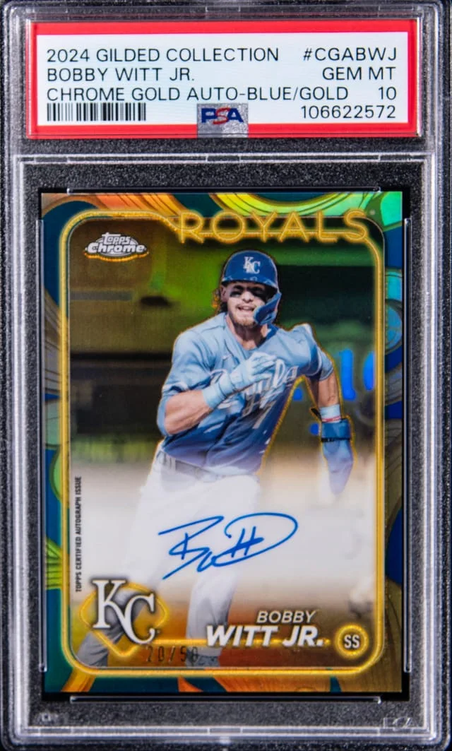 2024 Topps Chrome Bobby Witt Jr. Gilded Collection Gold Autograph Blue/Gold #CGA-BWJ card image
