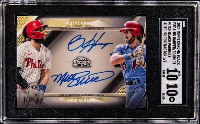 2024 Topps Chrome Bryce Harper/Mike Schmidt Pitch Black Pairings Autographs SuperFractor #PBDA-HS card image