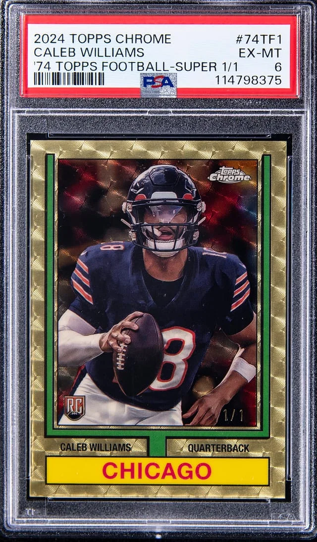 2024 Topps Chrome Caleb Williams 74 Topps Football SuperFractor #74TF-1 card image
