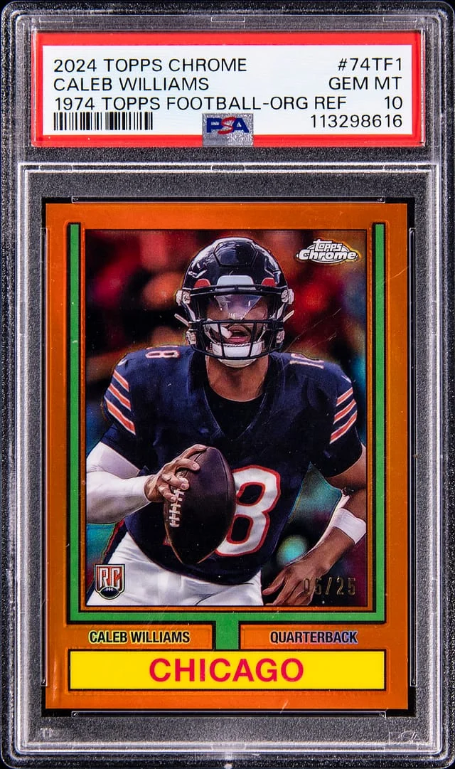2024 Topps Chrome Caleb Williams 1974 Topps Football Orange Refractor #74TF1 card image