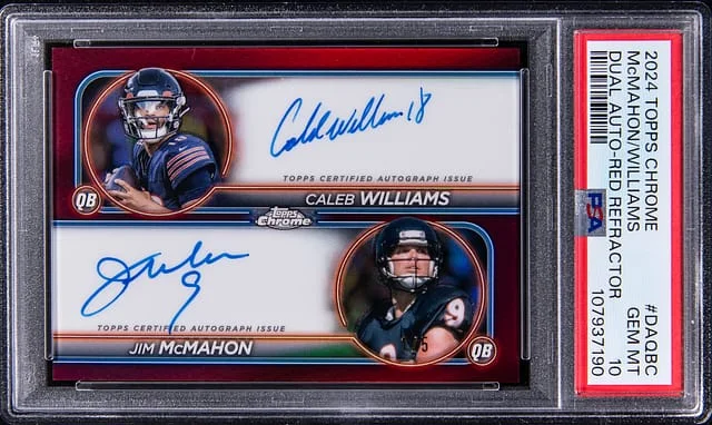 2024 Topps Chrome Caleb Williams/Jim McMahon Dual Autograph Red Refractor #DA-QBC card image