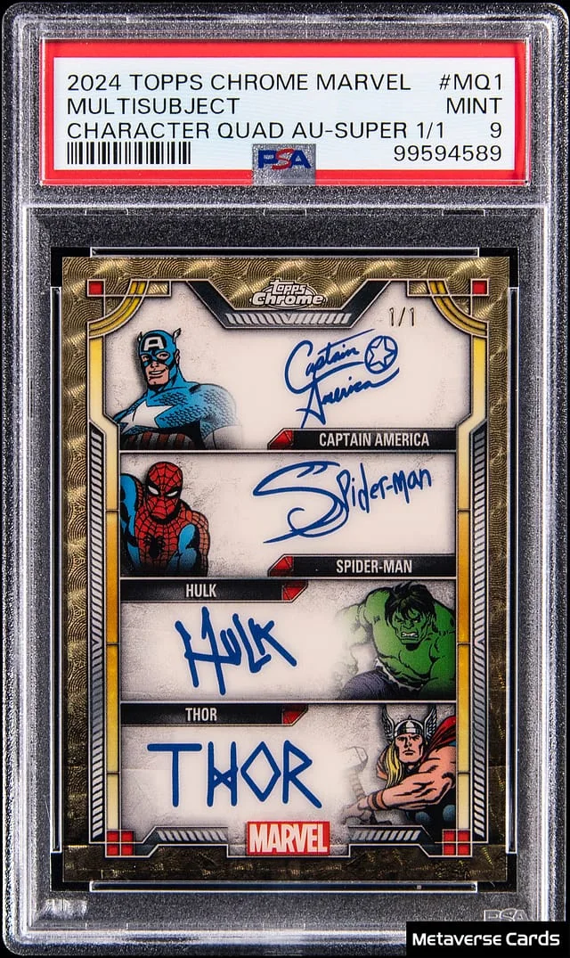 2024 Topps Chrome Captain American/Spider-Man/Hulk/Thor Marvel Character Quad Autograph SuperFractor #MQ-1 card image