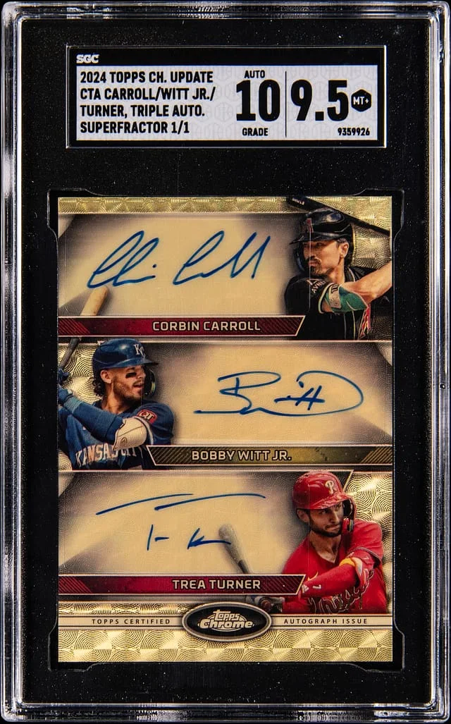 2024 Topps Chrome Carroll/Witt Jr./Turner Multi-Signed Triple Autograph SuperFractor #CTA-CWT card image