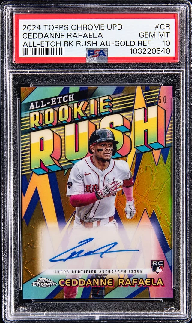 2024 Topps Chrome Ceddanne Rafaela All-Etch Rush Autograph Gold Refractor #CURR-CR card image