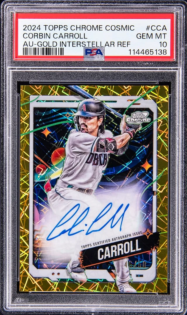 2024 Topps Chrome Cosmic Corbin Carroll Autograph Gold Interstellar Refractor #CCA-CCA card image