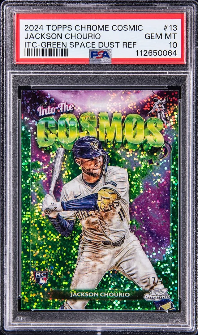 2024 Topps Chrome Cosmic Jackson Chourio Intro The Cosmos Green Space Dust Refractor #13 card image