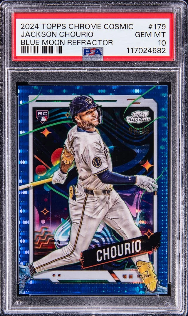 2024 Topps Chrome Cosmic Jackson Chourio Blue Moon Refractor #179 card image