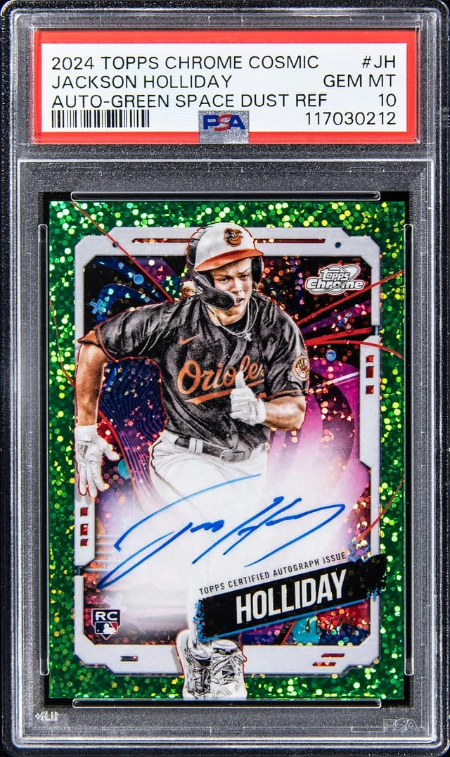 2024 Topps Chrome Cosmic Jackson Holliday Autograph Green Space Dust Refractor #CCA-JH card image