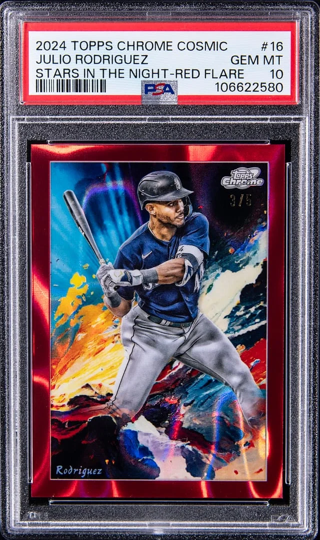 2024 Topps Chrome Cosmic Julio Rodriguez Stars in the Night Red Flare #STN-16 card image