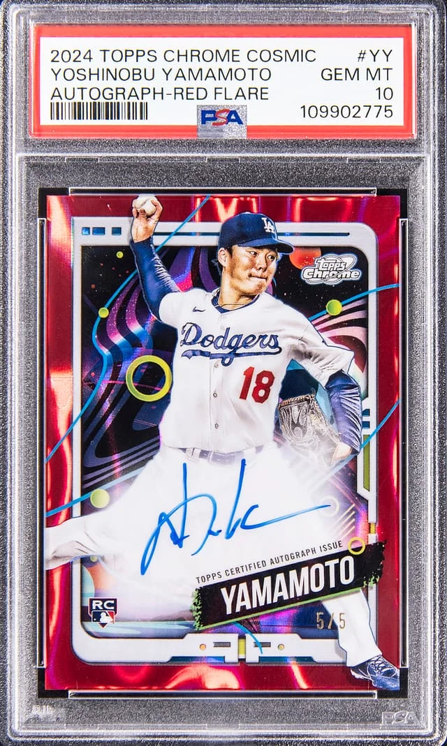 2024 Topps Chrome Cosmic Yoshinobu Yamamoto Autographs Red Flare #CCA-YY card image