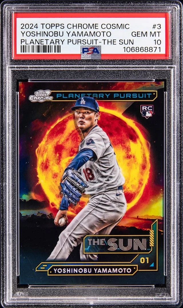 2024 Topps Chrome Cosmic Yoshinobu Yamamoto Planetary Pursuit The Sun #PPS-3 card image