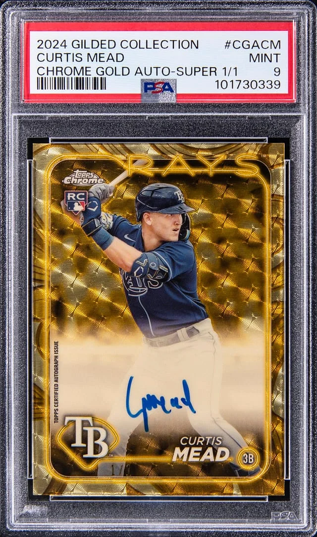 2024 Topps Chrome Curtis Mead Gilded Collection Chrome Gold Autograph SuperFractor #CGACM card image