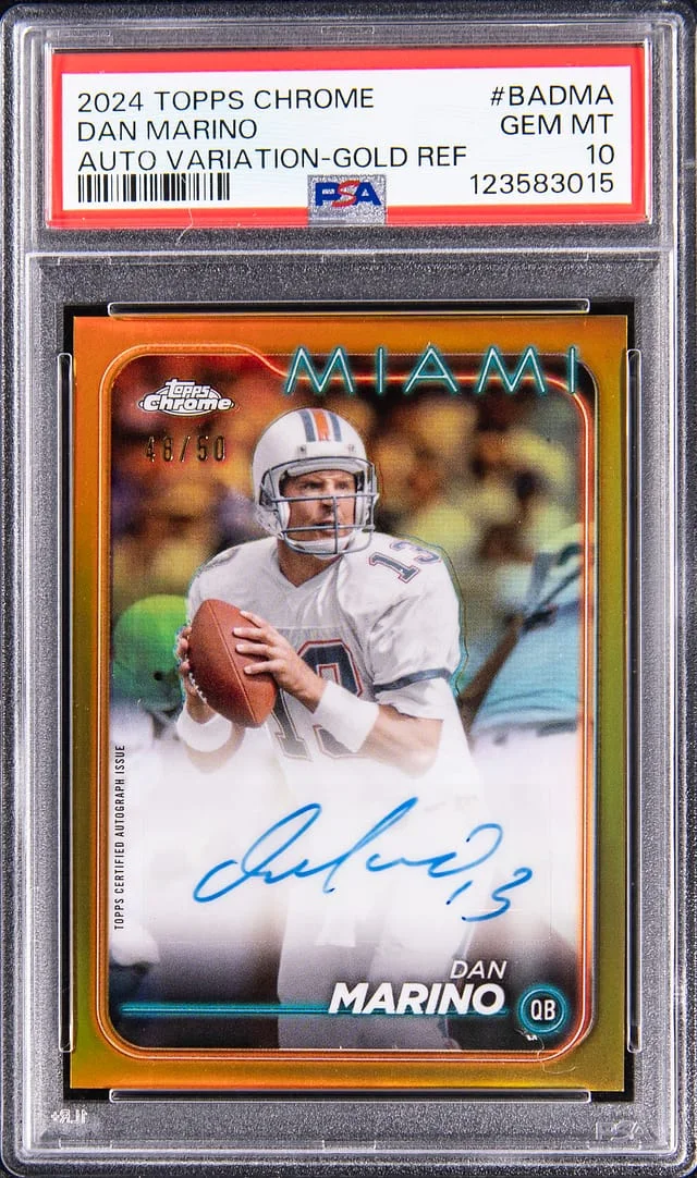 2024 Topps Chrome Dan Marino Autograph Variation Gold Refractor #BA-DMA card image