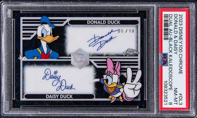 2024 Topps Chrome Donald & Daisy Duck Disney 100 Dual Autograph Black Kaleidoscope #DL-3 card image