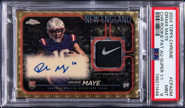 2024 Topps Chrome Drake Maye Patch Autograph (RPA) SuperFractor #CPA-DM card image