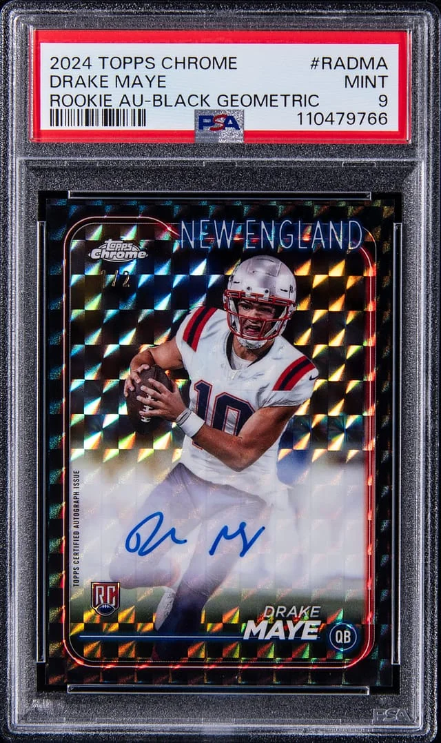 2024 Topps Chrome Drake Maye Autograph Aqua Geometric Refractor #RA-DMA card image