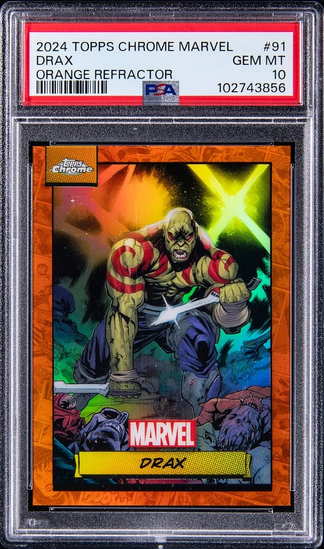 2024 Topps Chrome Drax Marvel Orange Refractor #91 card image